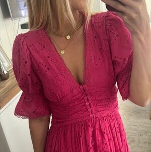 House Of Harlow Eyelet Puff Sleeve Midi Dress M